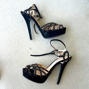 Black velvet platform heels